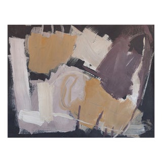 Elvira Fustero, Abstract Composition in Ochre and Plum, 1970s, Oil on Panel For Sale