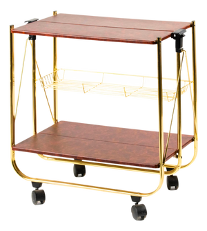 Vintage Folding Bar Cart in Brass and Faux Burl Wood, 1970s