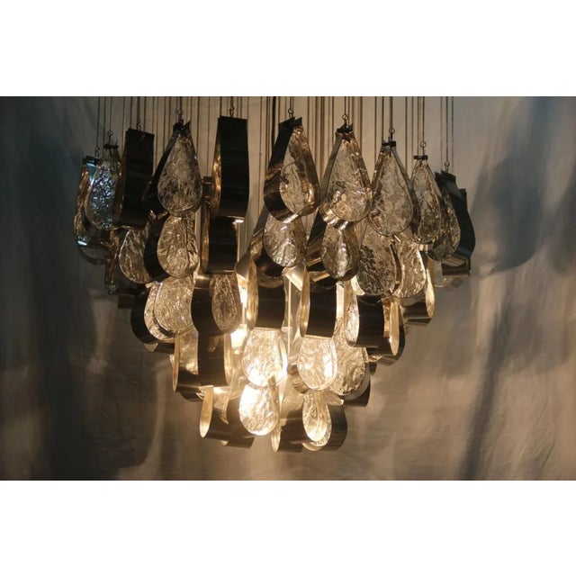 Silver Steel & Glass Waterfall Ceiling Lamp, 1970s For Sale - Image 8 of 18