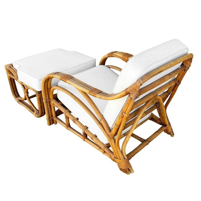 Tan Restored Mid-Century 3-Stand 1949er Reed Rattan Chaise Lounge W/ Ottoman For Sale - Image 8 of 16