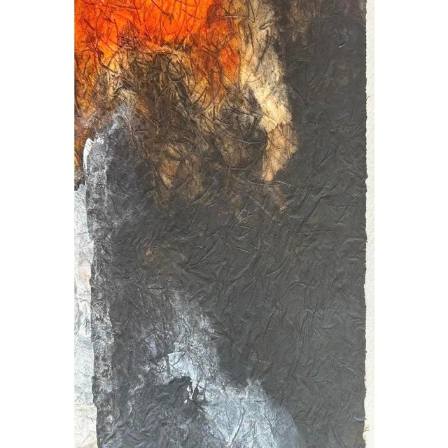 Mid 20th C. Color Saturated Mixed Media Abstract Floral Still Life on Fibrous Hand Made Paper c.1970 For Sale - Image 9 of 12