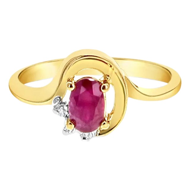 Oval Ruby Diamond Vintage Statement Ring, Size 9 For Sale
