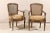 A Pair of 18th Century Italian Wooden Armchairs with Cane Seats and Backs, Tapered Legs, Scrolled Arms and Cushions.