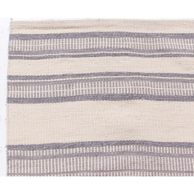Modern Dhurrie Modern Striped Beige With Blue Flatweave Runner "Colonna" For Sale - Image 3 of 8