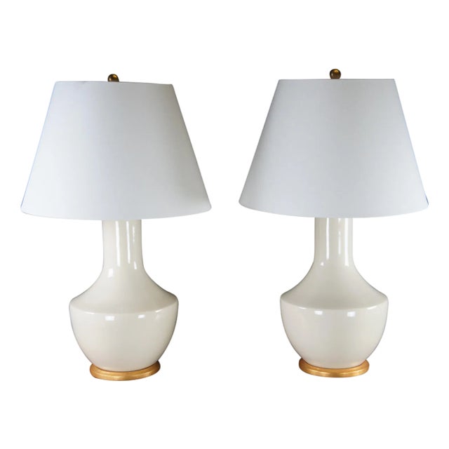 Contemporary 2 Visual Comfort Signature Lambay Coconut Ceramic Table Lamps Boho Chic Modern For Sale