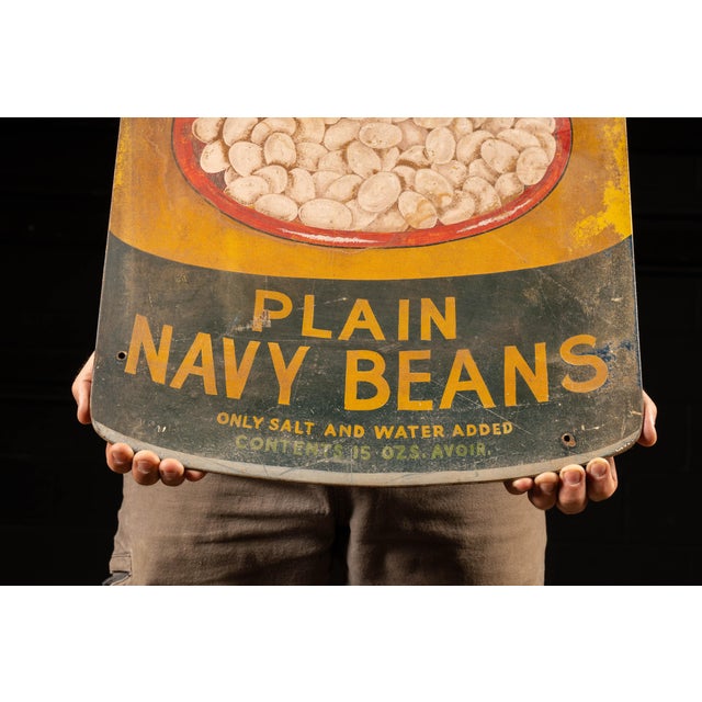 1940s 1940s Heavy Painted Steel Red Gold Advertising Sign - Navy Beans For Sale - Image 5 of 6