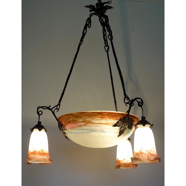 Antique Art Nouveau 4-Light Chandelier from Müller Freres Luneville, 1930s For Sale - Image 15 of 18