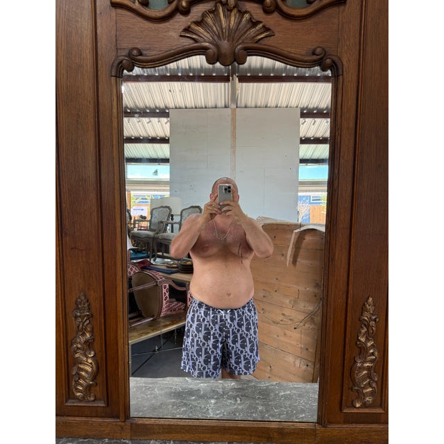 19th Century French Louis XVI Solid Oak Trumeau Mirror For Sale - Image 9 of 12