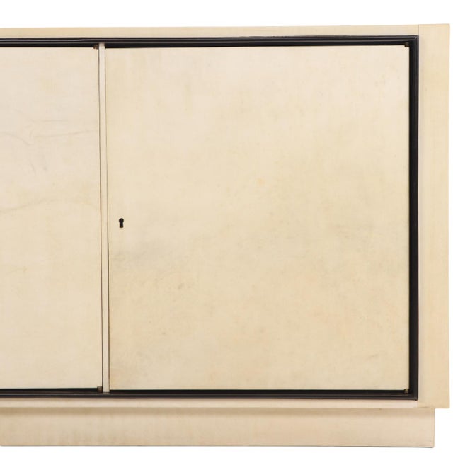 Mid 20th Century Parchment Covered Sideboard With Ebonized Trim, C. 1960 For Sale - Image 5 of 8