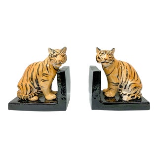 Pair of Italian Terracotta Tiger Bookends For Sale