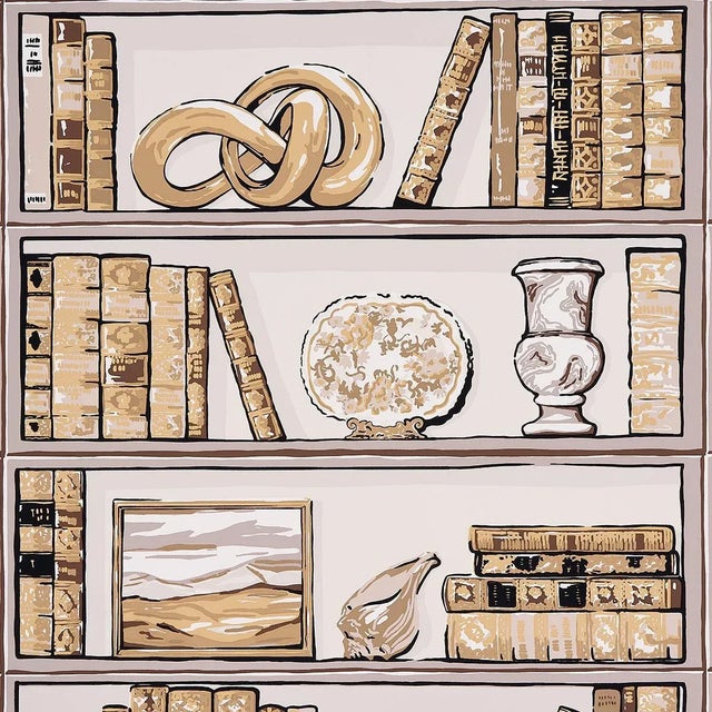 Schumacher Natalies Library Wallpaper in Mocha For Sale