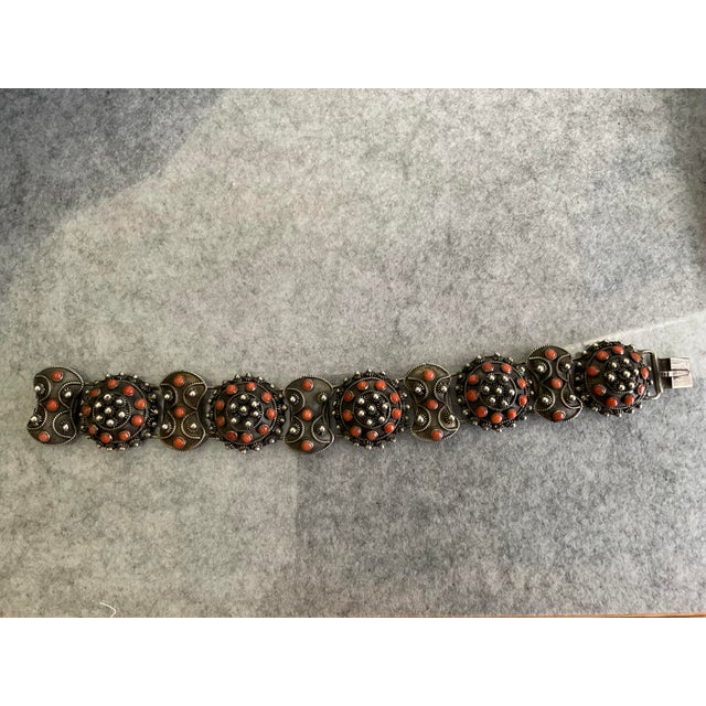 Vintage European Etruscan Revival 800 Silver & Red Coral Bracelet – APF – 50.52g Description: Striking vintage European...