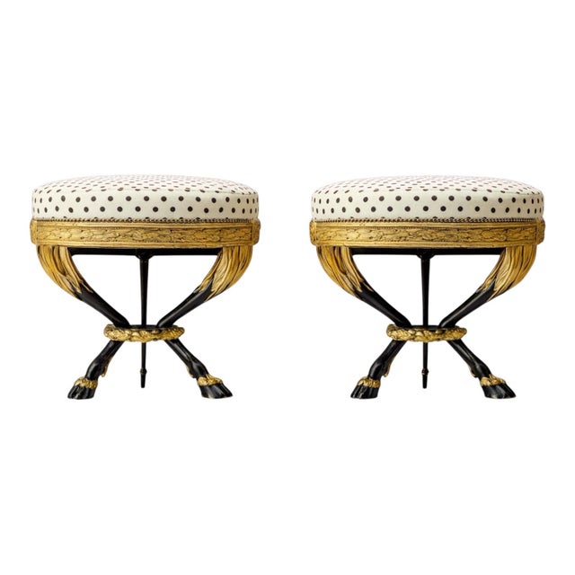 19th-C. French Neoclassical Painted & Giltwood Stools / Ottomans - Pair For Sale In Atlanta - Image 6 of 6