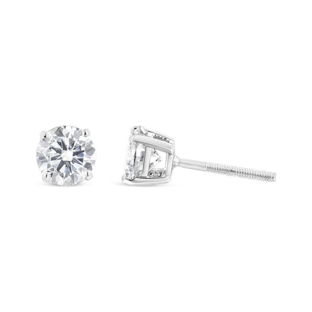 Contemporary 14K White Gold 1.00 Cttw Round Brilliant-Cut Diamond Classic 4-Prong Stud Earrings with Screw Backs (H-I Color, I1-I2 Clarity) For Sale - Image 3 of 5