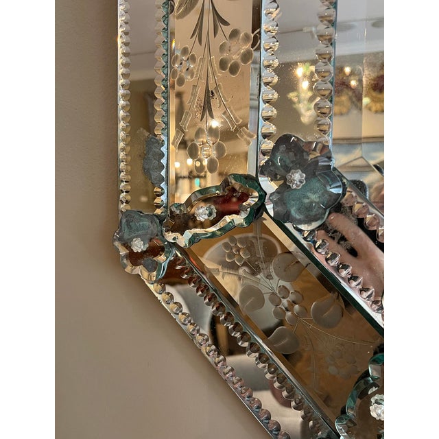 Glass Antique Venetian Etched Glass Octagonal Cushion Mirror For Sale - Image 7 of 7