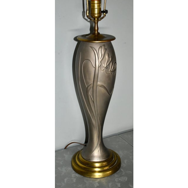 Silver Vintage Art Nouveau Style Pewter Color & Brass Metal Table Lamp For Sale - Image 8 of 11
