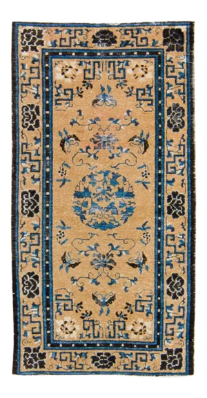 1850s Antique Ningxia Chinese Accent Hand-Knotted Rug - 3’ X 5’7”