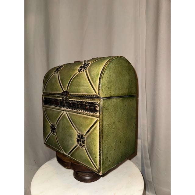 Traditional Uttermost "Milford" Large Joella Verde Tooled Leather Style Chest Trunk For Sale - Image 3 of 10