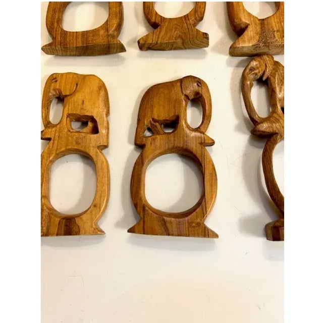 Mid-Century Modern Mid 20th Century Mid Century Modern Set of Hand Carved Wood Elephant Napkin Rings - Set of 6 For Sale - Image 3 of 4