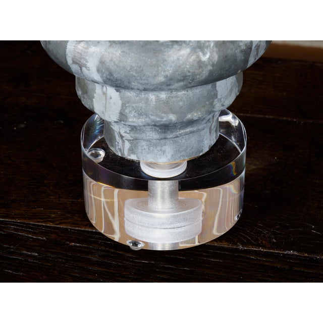 Zinc Crowned Acorn 1920s Decorative Element Mounted on Circular Lucite Base For Sale - Image 9 of 12