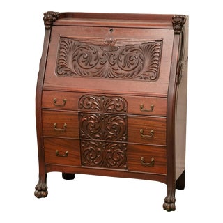 Late 19th-Early 20th Century Mahogany Renaissance Drop Front Bureau For Sale