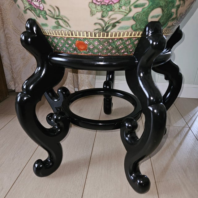 Wood Chinese Fish Bowl Planter Monumental Pot, Ebony Stand - Porch, Patio, Sunroom, Decor Centerpiece For Sale - Image 7 of 7