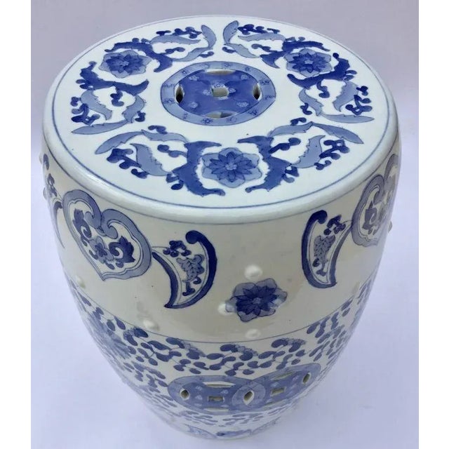 Ceramic Asian Garden Seat in Blue and White Floral Motifs For Sale - Image 11 of 12