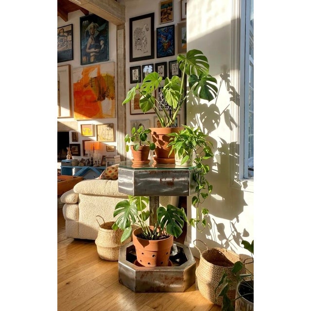 2000 - 2009 Brutalist Cantilevered Steel Octagonal Pedestal Table For Sale - Image 5 of 9