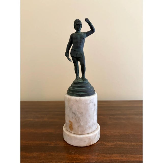 Collection of Grand Tour Style Neoclassical Metal Figures on Marble Bases For Sale - Image 9 of 10