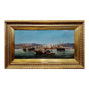 Anton Schoth-Fishermen in Italian Village Seashore-19th Century Oil Painting