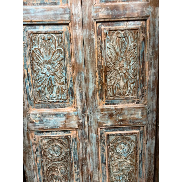 Wood Antique Indian Carved Closet Door With Floral Motif | Boho Hinged or Sliding Barn Door Panel 80x35 For Sale - Image 7 of 7