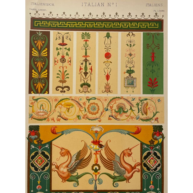 "Italian No. 1" chromolithograph plate from a 1910 printing of Owen Jones (1809-1874) "Grammar of Ornament" the most...