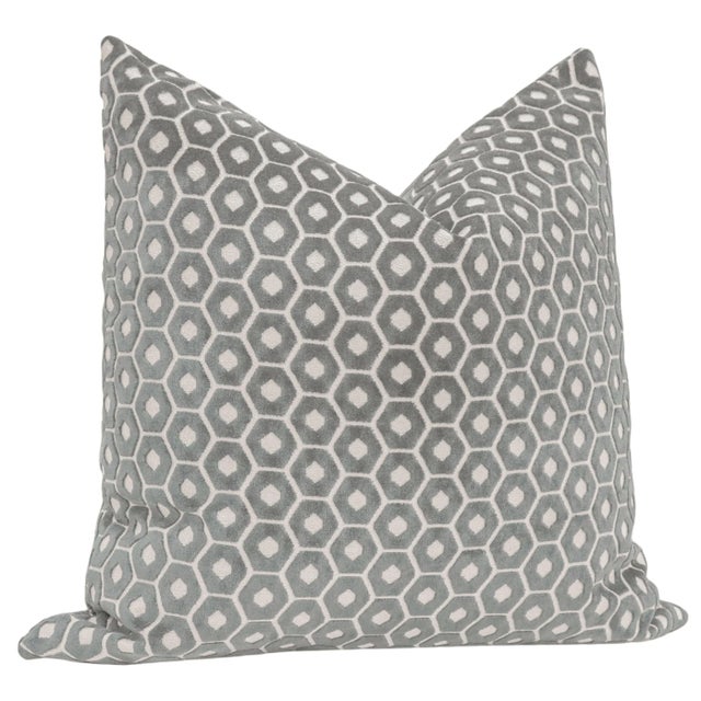 Contemporary 22" Grey Paloma Cut Velvet Pillows - a Pair For Sale - Image 3 of 5