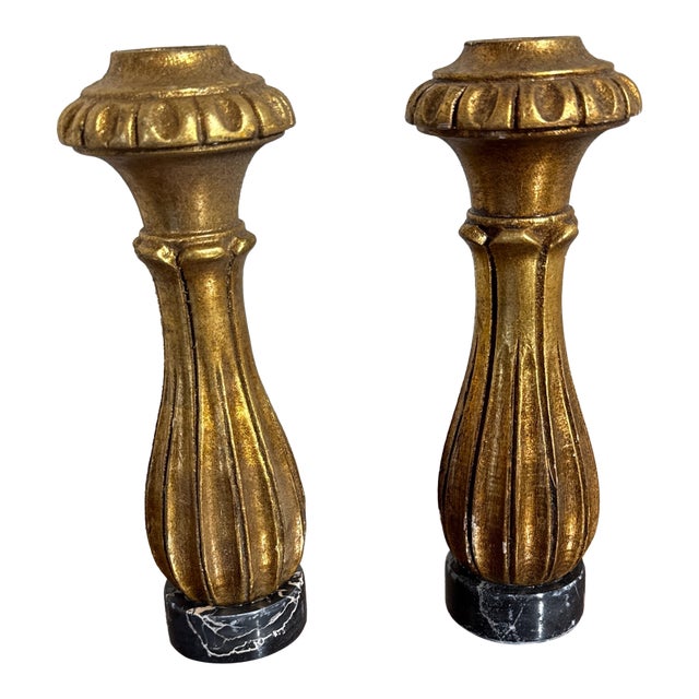 Vintage Gilt Candlestick Holders Pair Elegant Fluted Design Hollywood Regency Style Decor For Sale