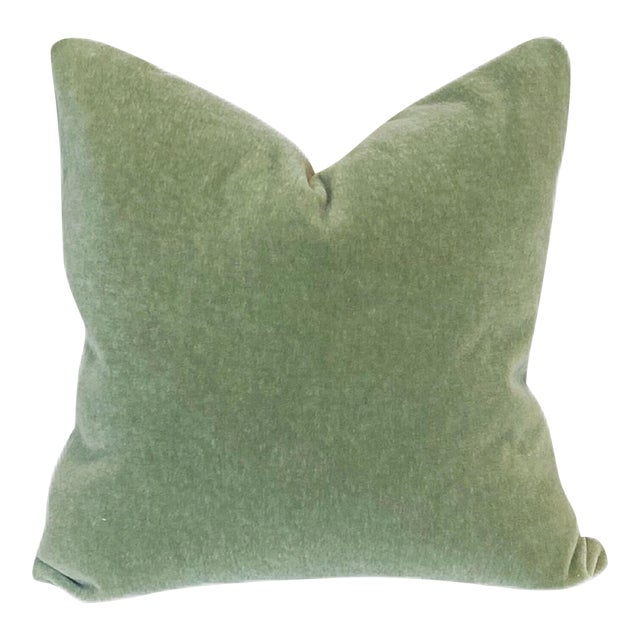 Plush Celadon Down Filled Mohair Pillow For Sale