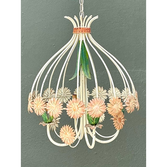 Metal Vintage Tole Daisy Chandelier For Sale - Image 7 of 12