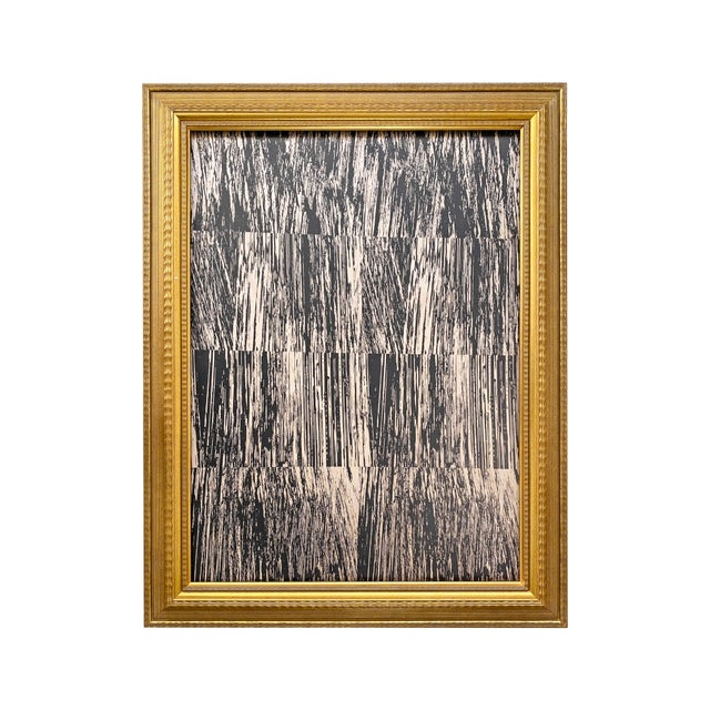 Contemporary Abstract Minimalist Block Print on Wood Framed For Sale - Image 3 of 3