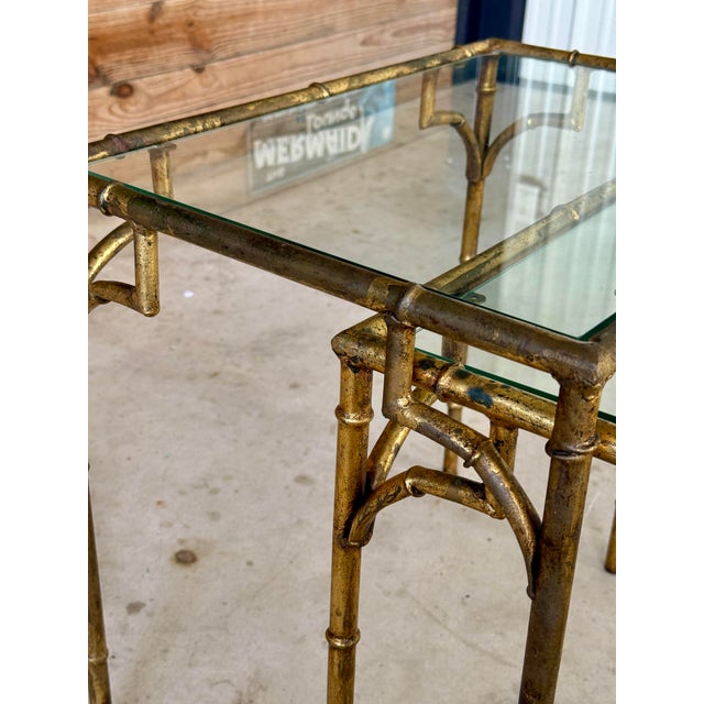 Mid-20th Century Regency Gilded Faux Bamboo Metal Nesting Tables-Set of Three For Sale - Image 4 of 12