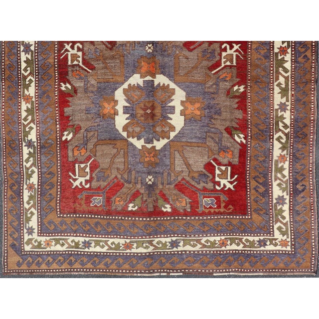 Turkish Vintage Oushak Rug With Medallions in Red, Taupe, Olive and Gray For Sale - Image 4 of 12