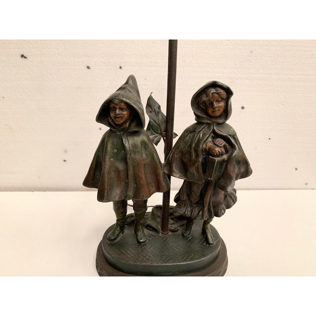 Antique Spelter Bedside Lamp with Children, 1900s For Sale - Image 5 of 8