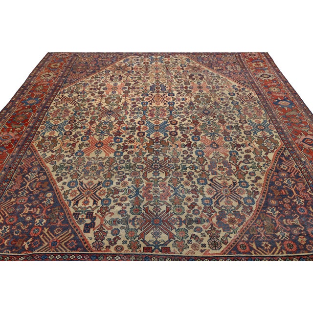 1940s Vintage Bidjar Rug – 100% Wool Hand-Woven Persian Area Rug, Ivory Medallion For Sale - Image 5 of 10