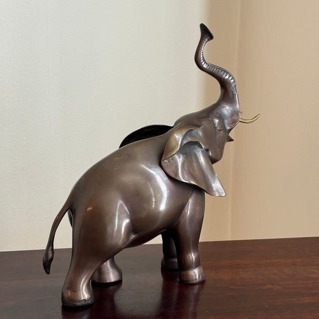Metal Large Mid-20th Century Brass Elephant Sculpture W/ Bronze Patinated Finish For Sale - Image 7 of 11