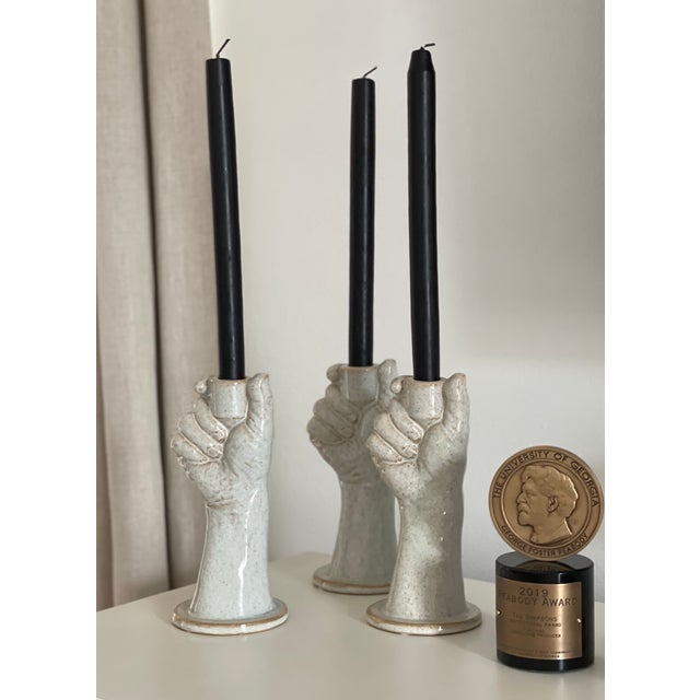 Gray Gray Sculpted Hand Mold Contemporary Candle Stick, Taper Holder For Sale - Image 8 of 9