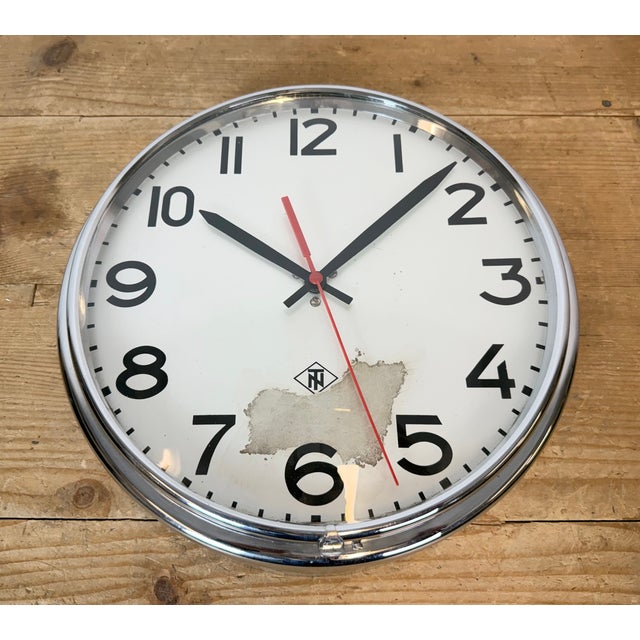 Silver Vintage Industrial Silver Wall Clock from TN, 1960s For Sale - Image 8 of 18