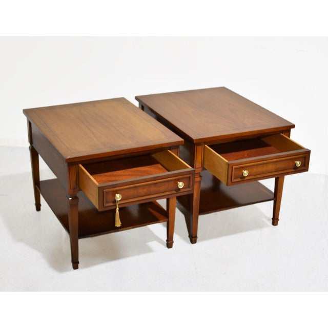 Mid 20th Century Mid Century Transitional Side Tables, Single Drawer With Lower Shelf - A Pair For Sale - Image 5 of 10