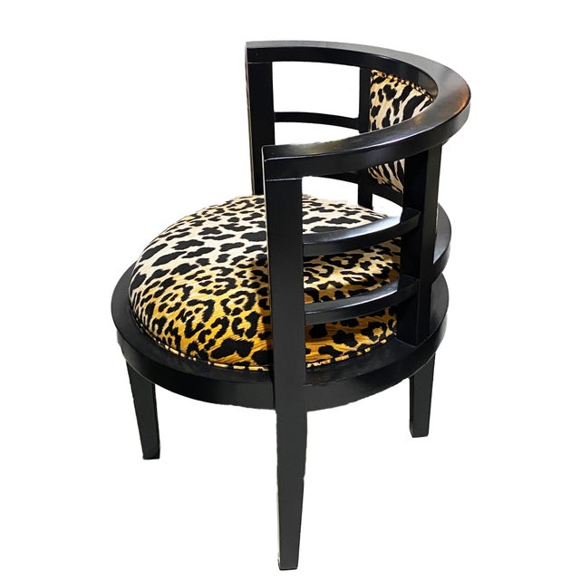 Mid Century Lacquer Wood Half Moon Chair W/Animal Print | Chairish