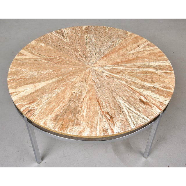 Mid Century Round Marble Top Coffee Table With Chrome Base For Sale In Detroit - Image 6 of 10