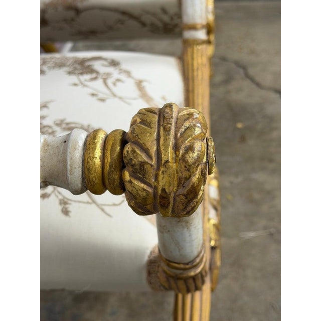 Pair of Italian Neoclassical Curule Stools W/ Fortuny Upholstery For Sale - Image 9 of 17