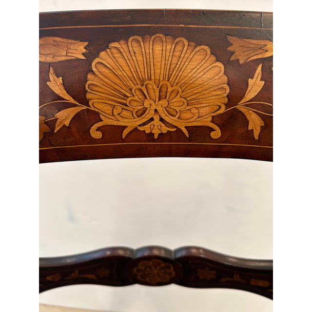 Traditional Dutch Marquetry Inlaid Armchair With Velvet Seat For Sale - Image 3 of 12