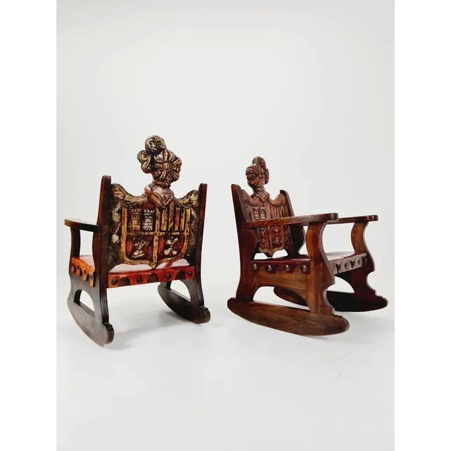 Antique Spanish Hand-Carved Wood Rocking Armchair, 1900s For Sale - Image 12 of 18
